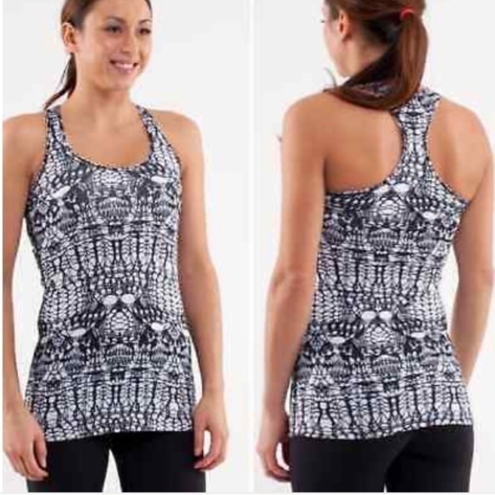 LULULEMON WHITE BLACK GLACIER LACE COOL RACERBACK
